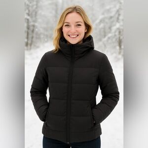 Anne Klein Black Hooded Quilted Puffer Jacket